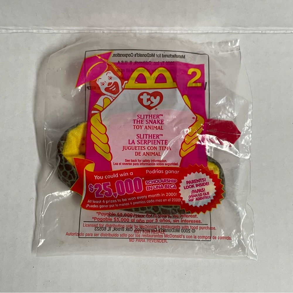 🌸$4🌸 Slither the snake - Ty teenie beanie baby miniature plush toy McDonald’s